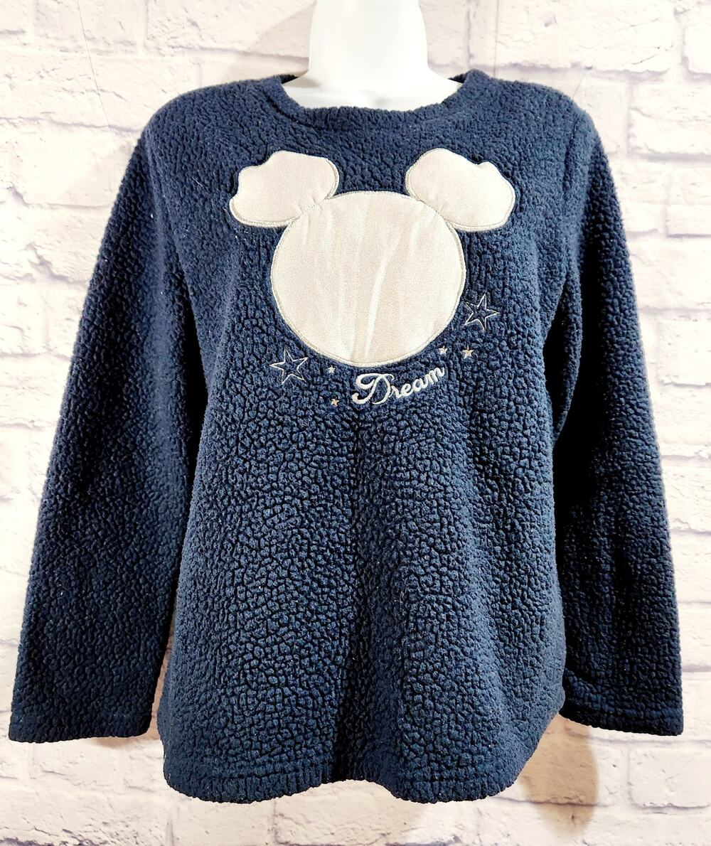 Disney Blue Cove White Mickey Ears Dream Faux Fur  Sleepwear Top Small Soft